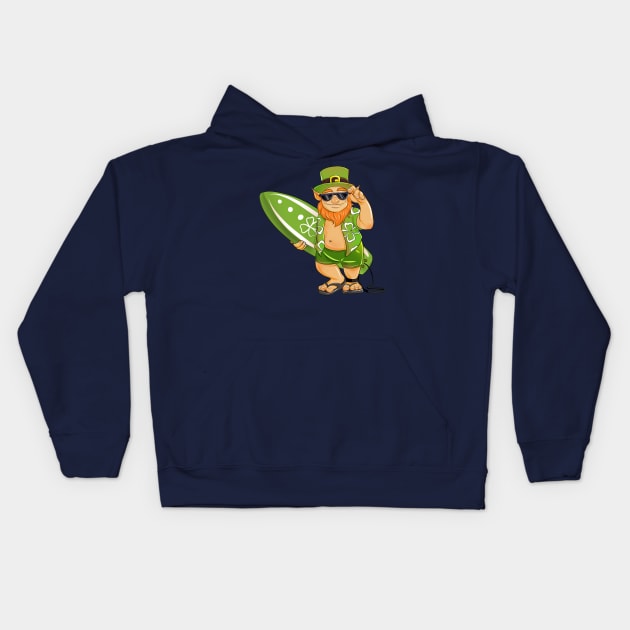 Surfing Leprechaun Hawaiian Surfing St Patricks Day Hawaii Kids Hoodie by 14thFloorApparel